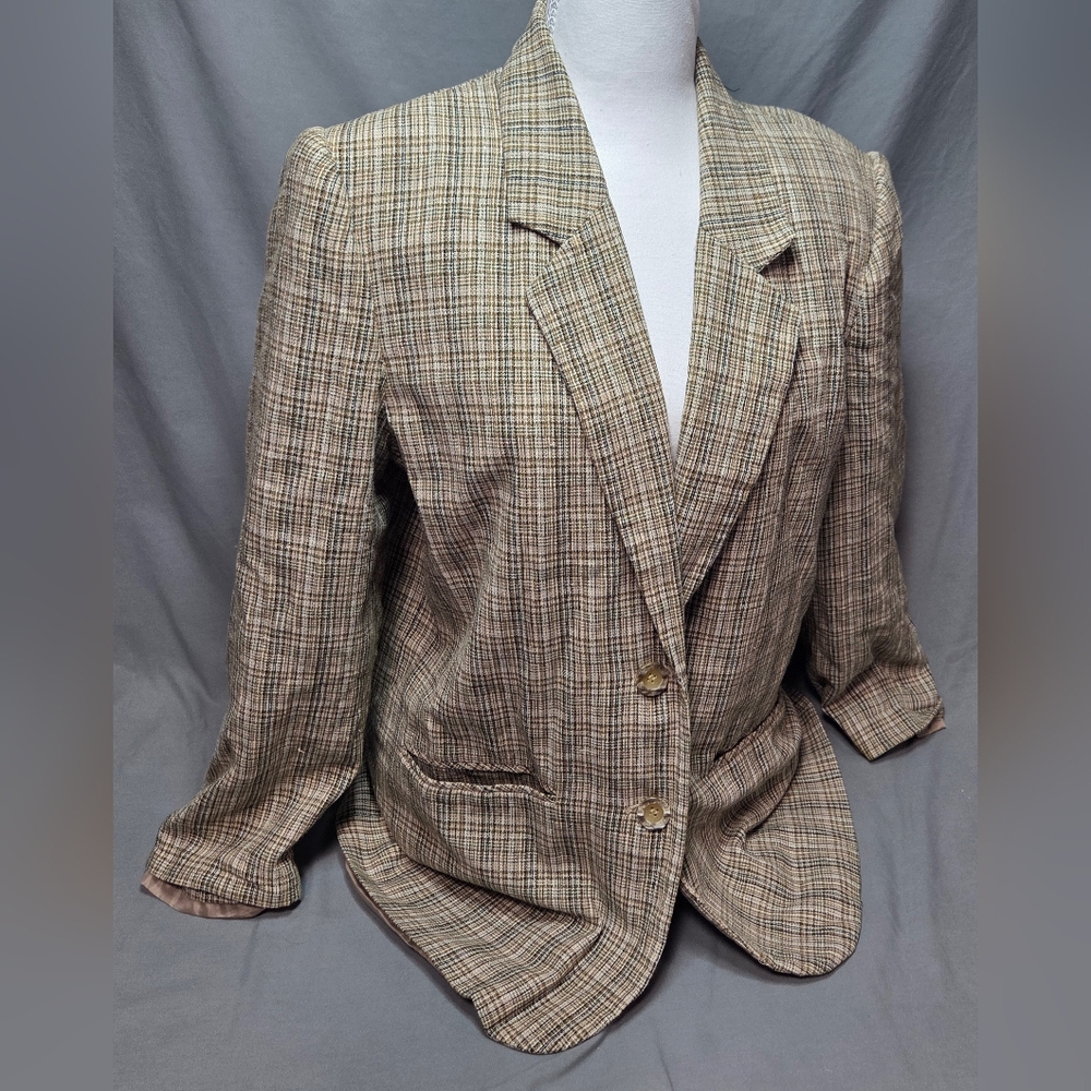 Sag Harbor Women’s Blazer Size 12 Brown Plaid 90s Vintage Retro Academia Jacket